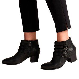 Clarks Maypearl Rayna Black Leather Boots Strappy Ankle Boots Size 9